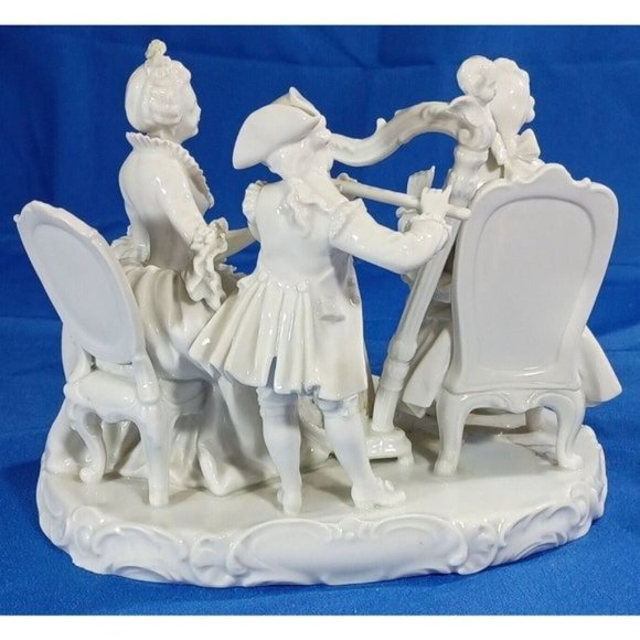 German Blanc De Chine Antique UNTERWEISSBACH Musician Porcelain Sculpture Statue - Picture 6 of 12
